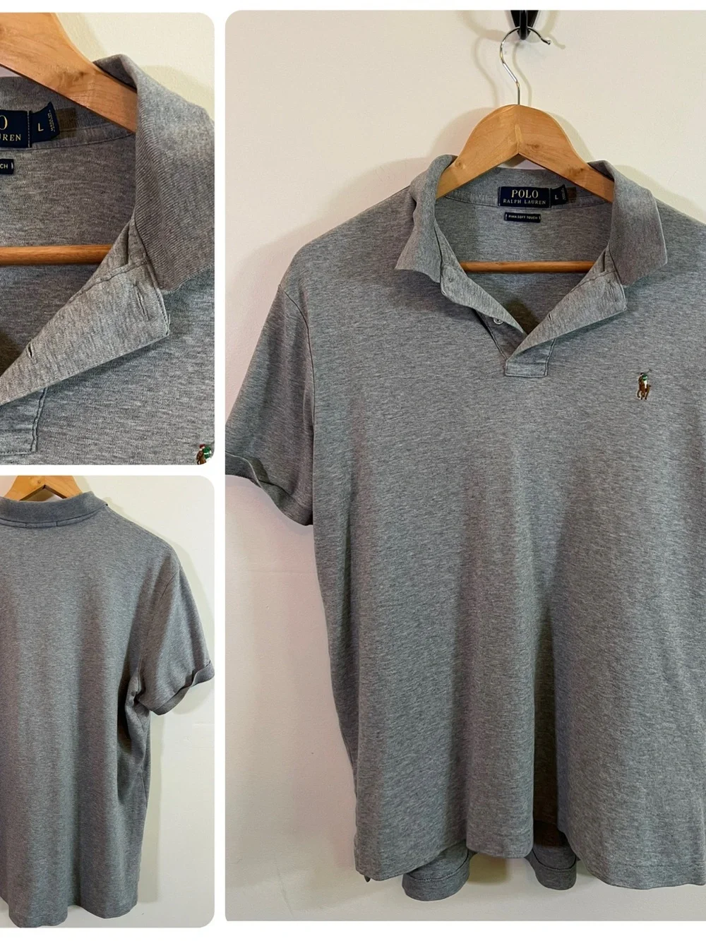 Polo Ralph Lauren Mens Large Polo Shirt Lot of 3 Pony Logo Gray Navy White